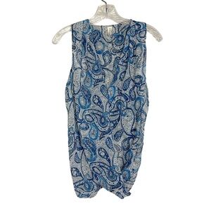 Maggie Ward Silk Blue Paisley Sleeveless Lightweight‎ Boho Blouse Sz XS Coastal